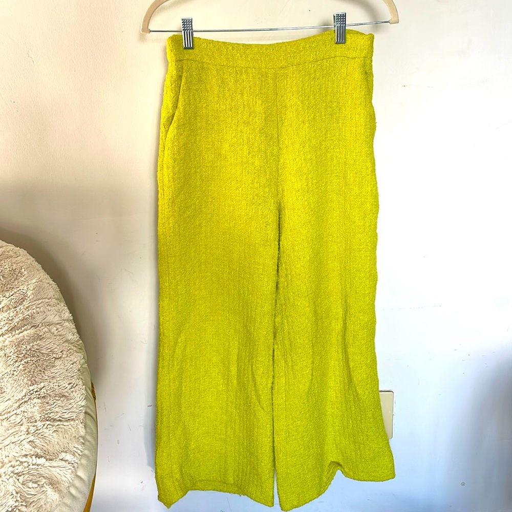 Zara Wide leg | cropped high waist chartreuse pant